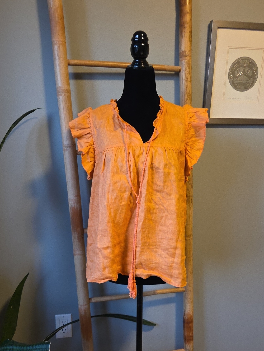 Isleofmine Ruffle Sleeve Tie-Front Top - Orange